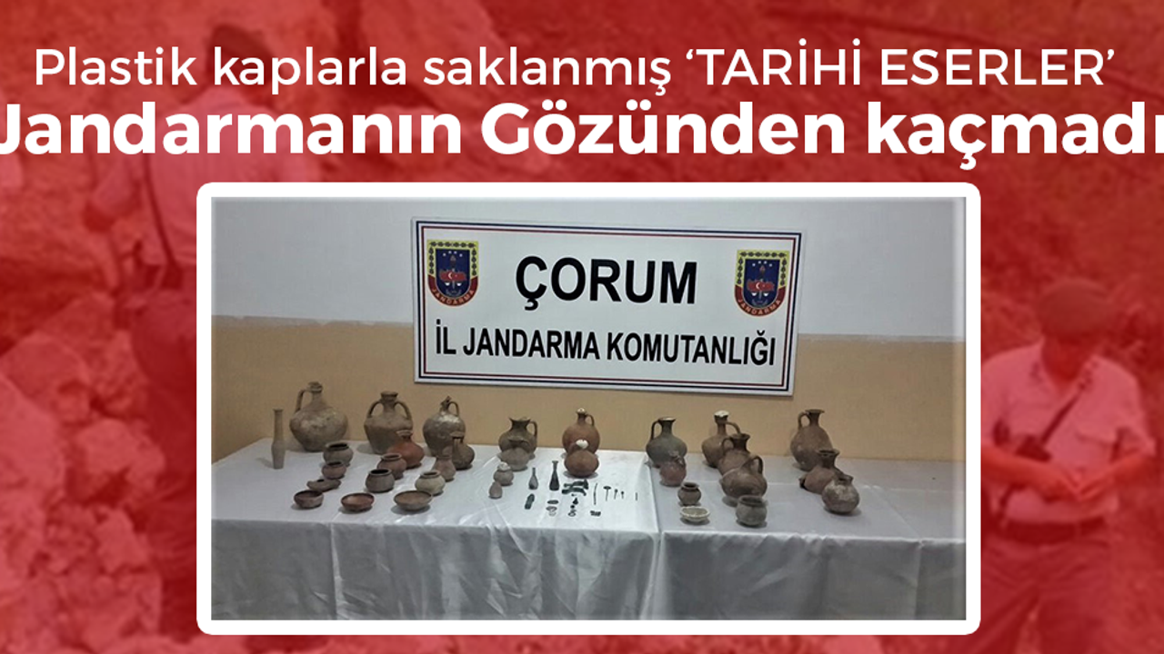 Plastik kaplar içindeki ‘TARİHİ ESER’ Jandarmanın gözünden  kaçmadı