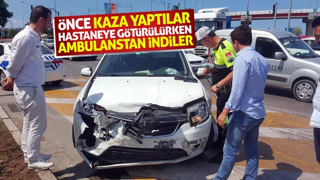 Kaza yapan çift ambulanstan inmek istedi