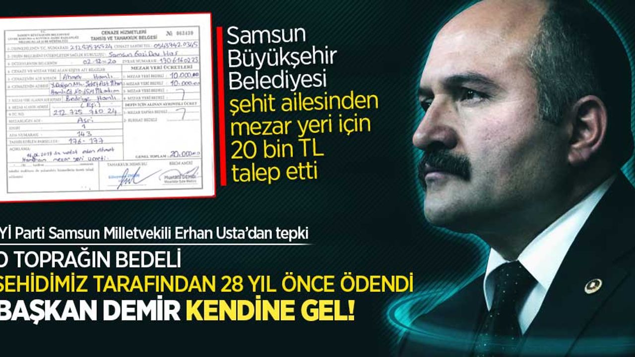Samsun Büyükşehir Belediyesi'nden şehit ailesine 20 bin lira mezar yeri faturası!