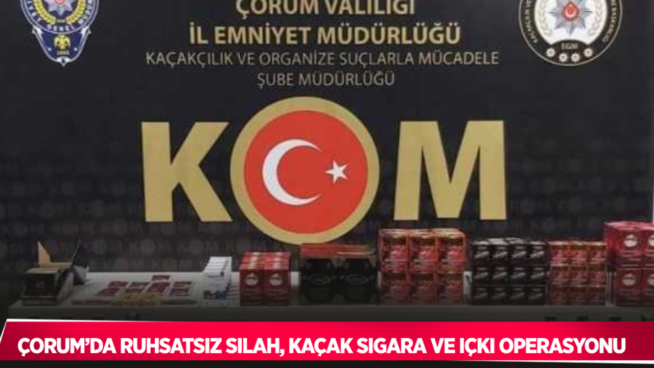 Çorum’da ruhsatsız silah, kaçak sigara ve içki operasyonu
