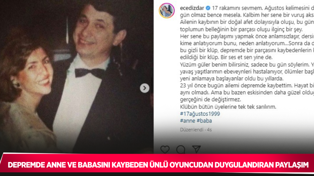 Depremde anne ve babasını kaybeden ünlü oyuncudan duygulandıran paylaşım