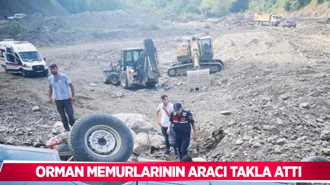 Orman memurlarının aracı takla attı