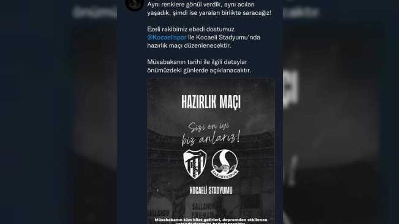 Sakaryaspor-Kocaelispor hazırlık maçı gelirlerini depremzedelere bağışlayacak