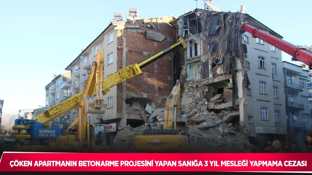 Çöken apartmanın betonarme projesini yapan sanığa 3 yıl mesleği yapmama cezası