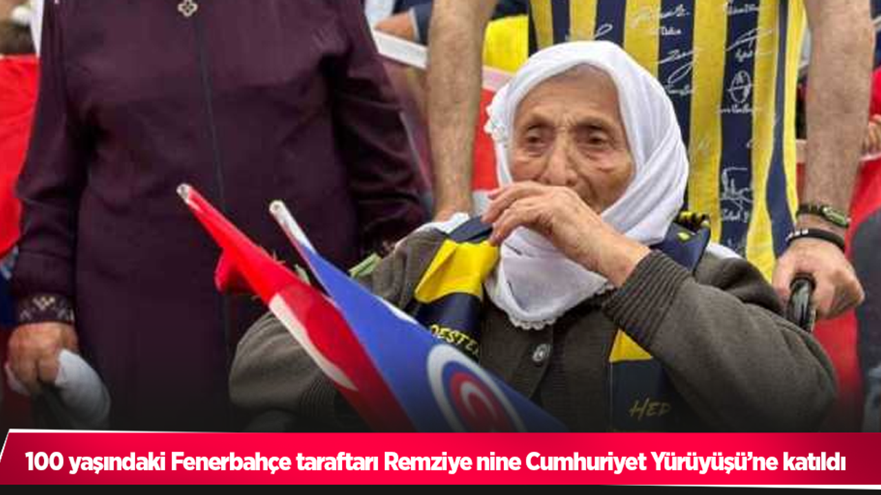 100 yaşındaki Fenerbahçe taraftarı Remziye nine Cumhuriyet Yürüyüşü’ne katıldı