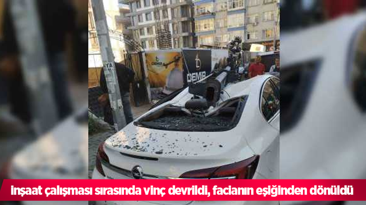 inşaat çalışması sırasında vinç devrildi, facianın eşiğinden dönüldü