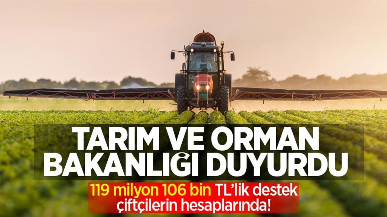 Tarım ve Orman Bakanlığı Duyurdu: 119 milyon 106 bin TL'lik destek çiftçilerin hesaplarında!