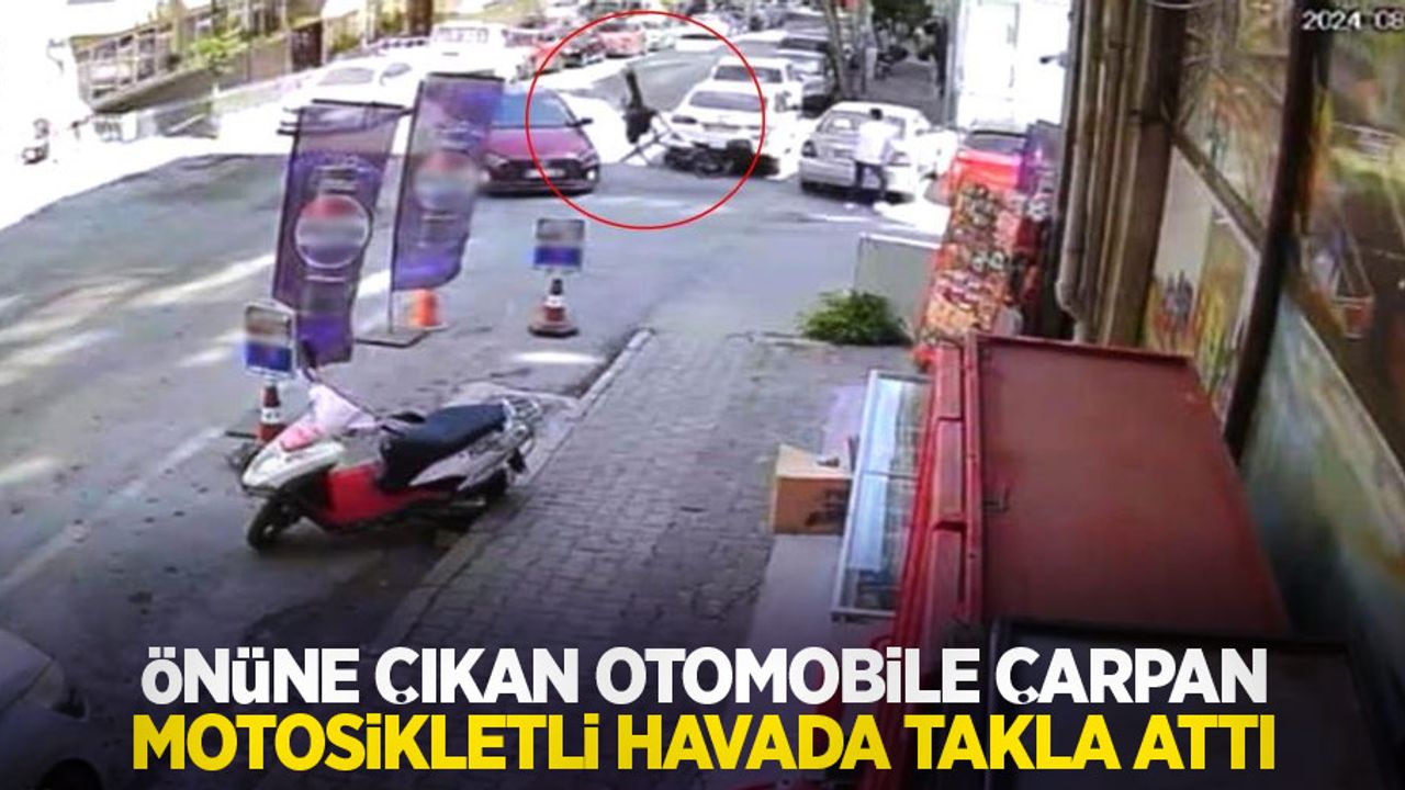 Önüne çıkan otomobile çarpan motosikletli havada takla attı