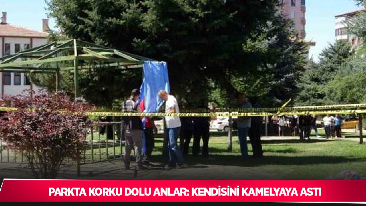 Parkta korku dolu anlar: Kendisini kamelyaya astı