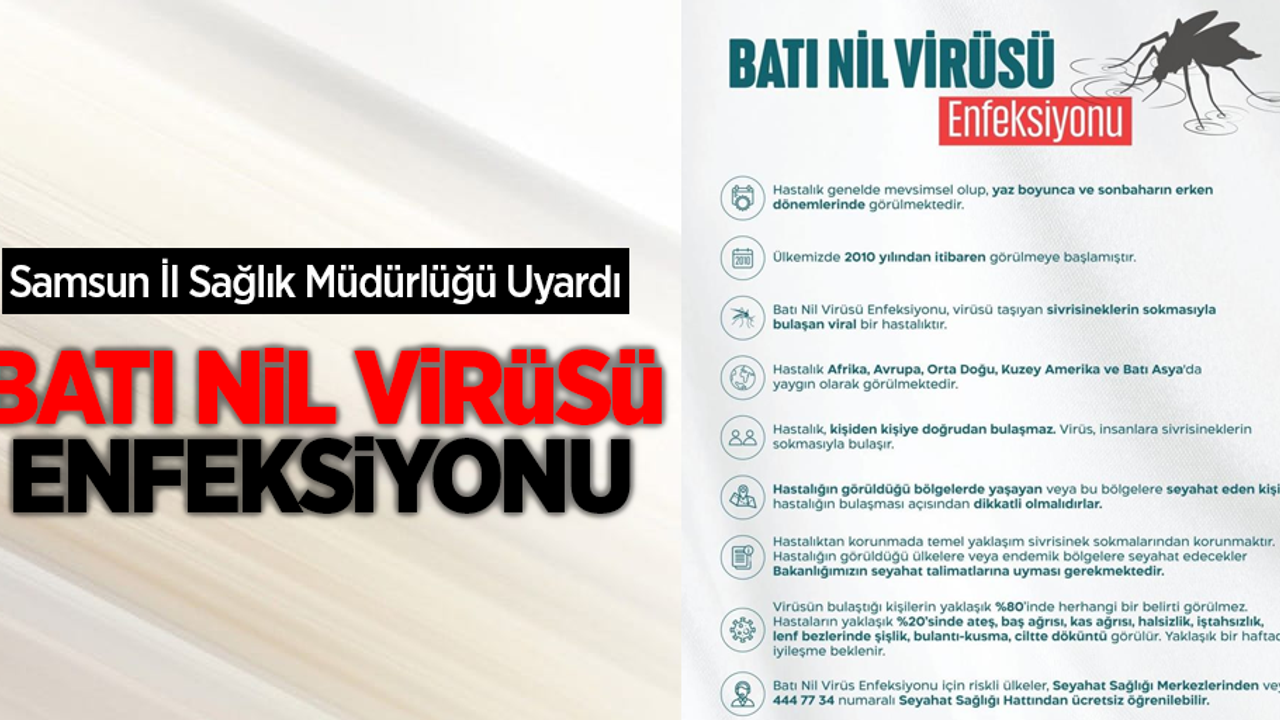 Samsun İl Sağlık Müdürlüğü uyardı: Batı Nil virüsü enfeksiyonu