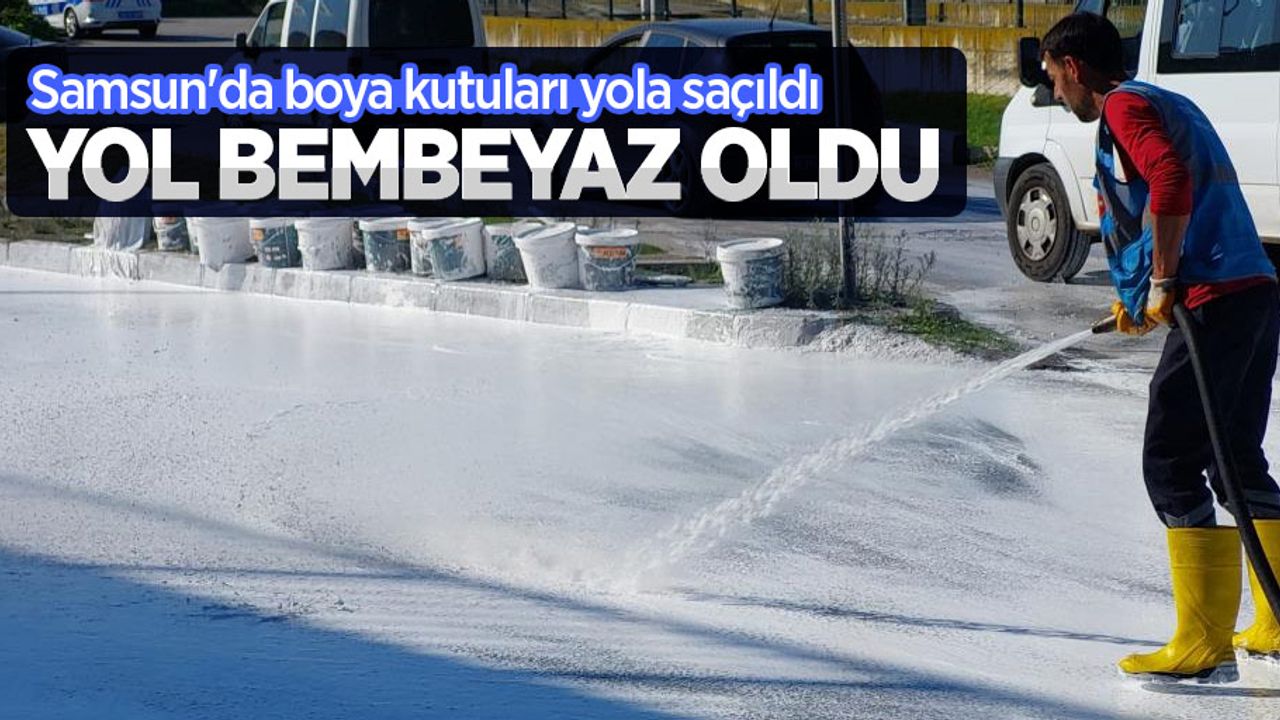 Samsun'da boya kutuları yola saçıldı, yol bembeyaz oldu