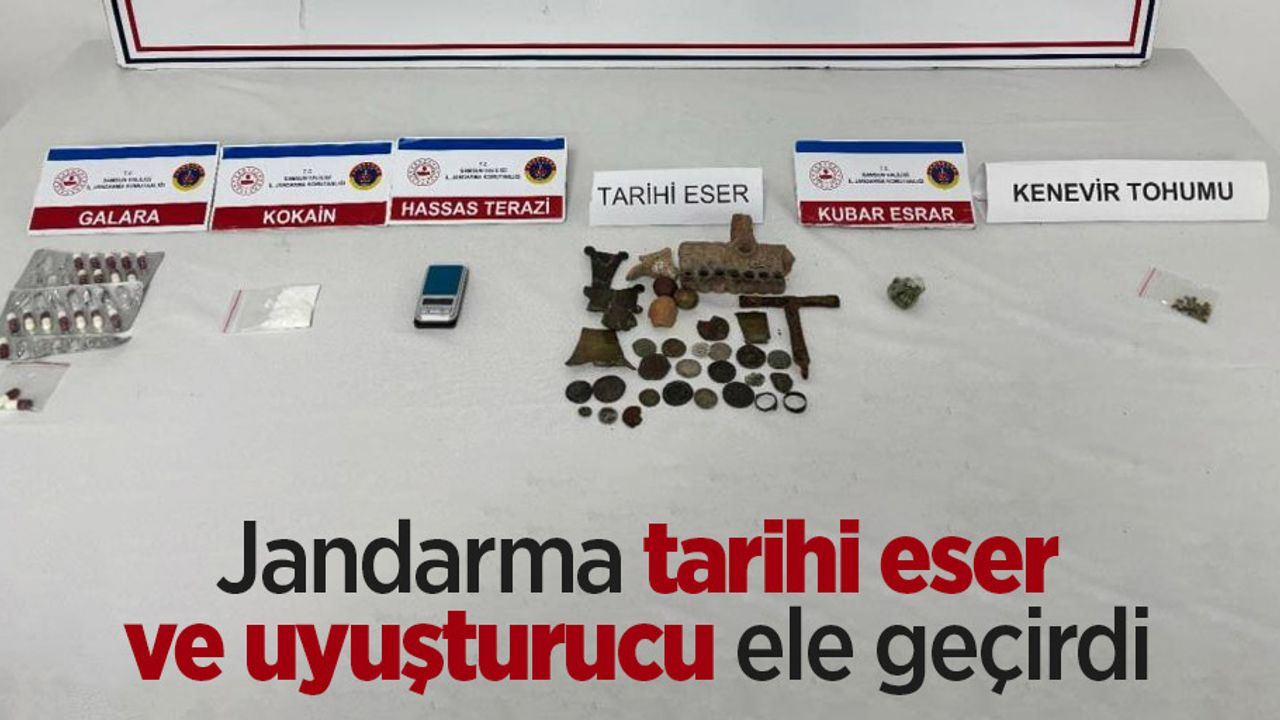 Jandarma tarihi eser ve uyuşturucu ele geçirdi