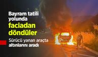 Bayram tatili yolunda faciadan döndüler: Sürücü yanan araçta altınlarını aradı