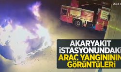 Akaryakıt istasyonundaki araç yangınının görüntüleri