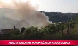 Araçta başlayan yangın ağaçlık alana sıçradı