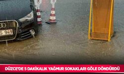 Düzce’de 5 dakikalık yağmur sokakları göle döndürdü