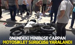 Önündeki minibüse çarpan motosiklet sürücüsü yaralandı