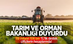 Tarım ve Orman Bakanlığı Duyurdu: 119 milyon 106 bin TL'lik destek çiftçilerin hesaplarında!