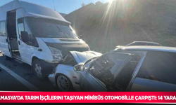 Amasya’da tarım işlerini taşıyan minibüs otomobille çarpıştı: 14 yaralı