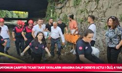 Kamyonun çarptığı ticari taksi yayaların arasına dalıp dereye uçtu: 1 ölü, 4 yaralı