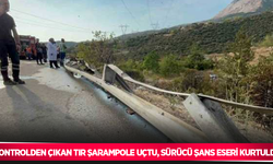 Kontrolden çıkan tır şarampole uçtu, sürücü şans eseri kurtuldu