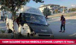 Tarım işçilerini taşıyan minibüsle otomobil çarpıştı: 15 yaralı