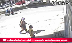 Ehliyetsiz motosiklet sürücüsü yayaya çarptı, o anlar kameraya yansıdı