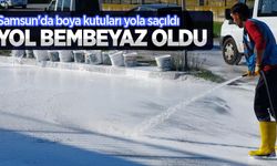 Samsun'da boya kutuları yola saçıldı, yol bembeyaz oldu