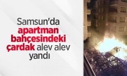 Samsun'da apartman bahçesindeki çardak alev alev yandı