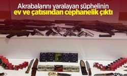 Akrabalarını yaralayan şüphelinin ev ve çatısından cephanelik çıktı