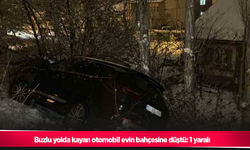 Buzlu yolda kayan otomobil evin bahçesine düştü: 1 yaralı
