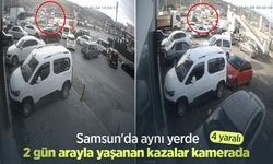 Samsun'da aynı yerde 2 gün arayla yaşanan kazalar kamerada; 4 yaralı