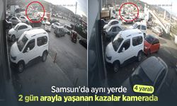 Samsun'da aynı yerde 2 gün arayla yaşanan kazalar kamerada; 4 yaralı