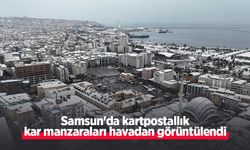 Samsun'da kartpostallık kar manzaraları havadan görüntülendi