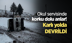 Okul servisinde korku dolu anlar! Karlı yolda devrildi