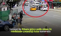 Samsun'da ihbara giden polis otosu ile minibüsün çarpıştığı kaza kamerada