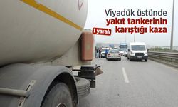 Viyadük üstünde yakıt tankerinin karıştığı kaza: 1 yaralı