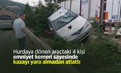 Hurdaya dönen araçtaki 4 kişi emniyet kemeri sayesinde kazayı yara almadan atlattı