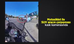Motosiklet ile SUV aracın çarpışması kask kamerasında