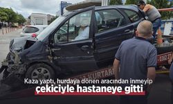 Kaza yaptı, hurdaya dönen aracından inmeyip çekiciyle hastaneye gitti