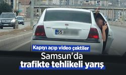 Samsun'da trafikte tehlikeli yarış: Kapıyı açıp video çektiler