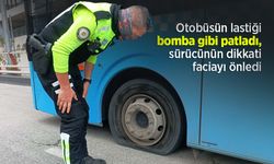 Otobüsün lastiği bomba gibi patladı, sürücünün dikkati faciayı önledi