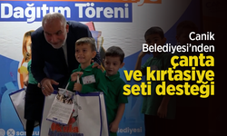 Canik Belediyesi’nden çanta ve kırtasiye seti desteği.