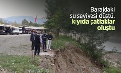 Barajdaki su seviyesi düştü, kıyıda çatlaklar oluştu