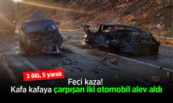 Feci kaza! Kafa kafaya çarpışan iki otomobil alev aldı: 3 ölü, 5 yaralı