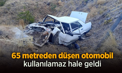 65 metreden düşen otomobil kullanılamaz hale geldi.