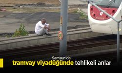 Samsun'da tramvay viyadüğünde tehlikeli anlar!