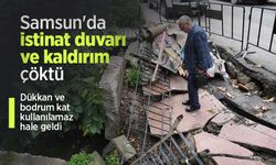 Samsun'da istinat duvarı ve kaldırım çöktü: Dükkan ve bodrum kat kullanılamaz hale geldi