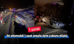 İki otomobil 1 saat arayla aynı çukura düştü: 1 kişi yaralandı