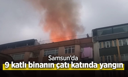 Samsun’da 9 katlı binanın çatı katında yangın.